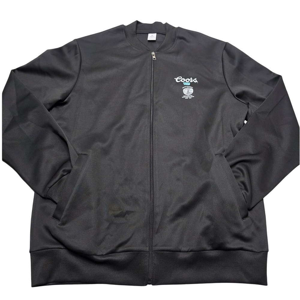 Coors Banquet Beer Track Jacket Mens Medium Black Full Zip Bomber Brewery Logo